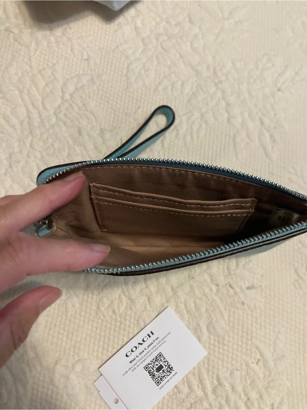 Coach Turquoise Pebbled Leather Wristlet Card Holder